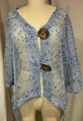la boudoir miami vintage y2k blue woven net jacket with large seed buttons (1)