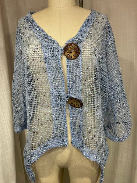 la boudoir miami vintage y2k blue woven net jacket with large seed buttons (1)