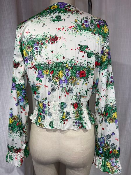 la boudoir miami vintage 70s white floral print ans snail v-neck crop top blouse (1)