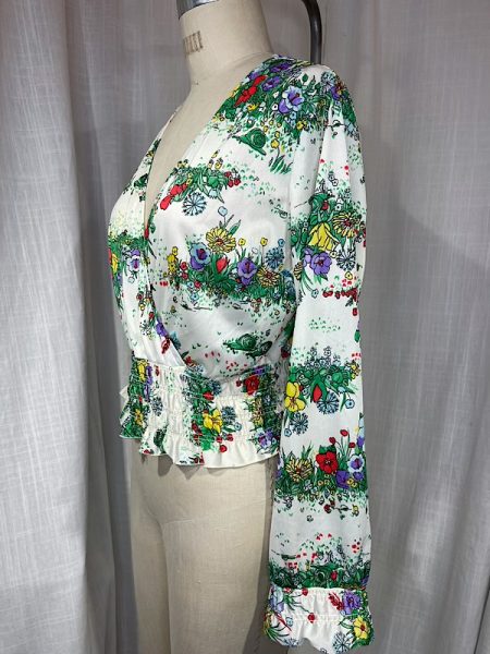 la boudoir miami vintage 70s white floral print ans snail v-neck crop top blouse (1)
