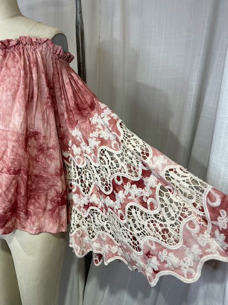 la boudoir miami vintage y2k dusty rose pink tie dye off shoulder lace blouse (3)