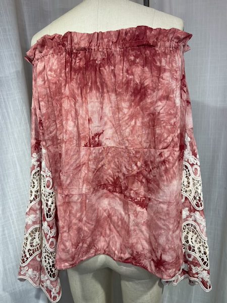 la boudoir miami vintage y2k dusty rose pink tie dye off shoulder lace blouse (3)