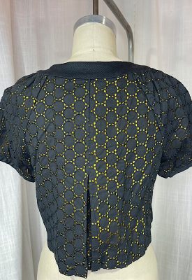 la boudoir miami vintage y2k black eyelet and yellow satin cropped bolero jacket (1)