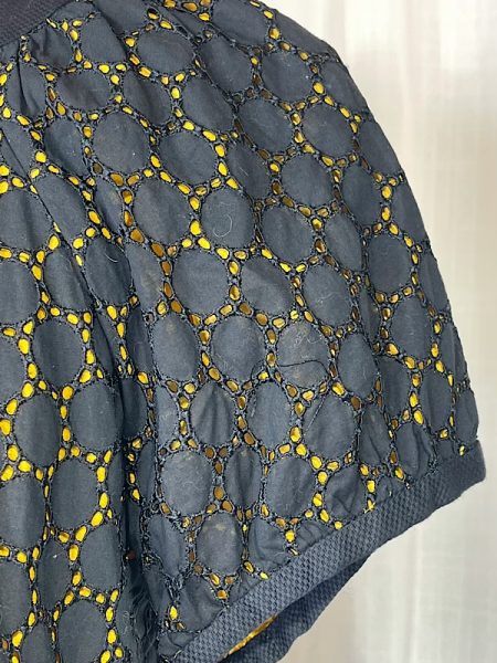 la boudoir miami vintage y2k black eyelet and yellow satin cropped bolero jacket (1)