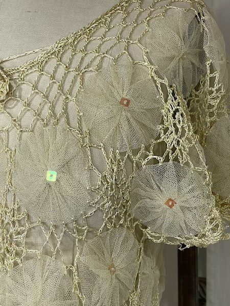 Vintage 70s Beige Net and Crochet Peasant Blouse - Image 3