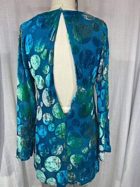 la boudoir miami vintage 90s turquoise polka dot penne velvet mini dress (3)