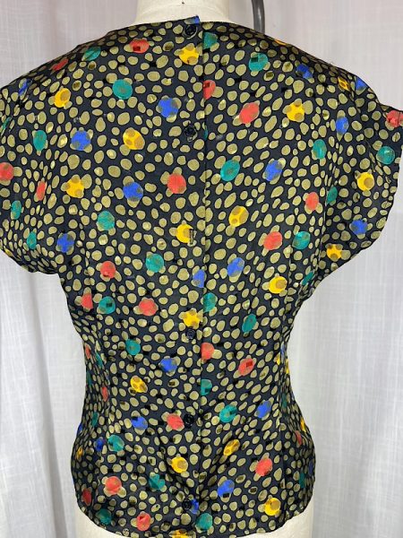 la boudoir miami vintage 80s black polka dot fitted blouse (2)
