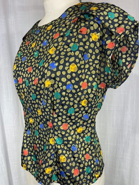 la boudoir miami vintage 80s black polka dot fitted blouse (2)