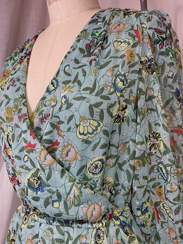 la boudoir miami vintage inspired 70s green floral print peasant dress (2)