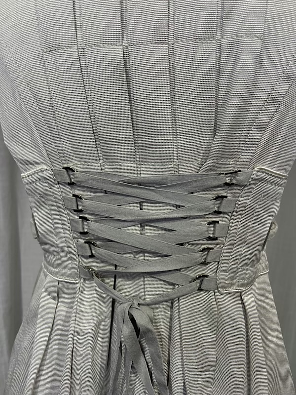 la boudoir miami vintage y2k beige pleated and corseted a-line dress (2)