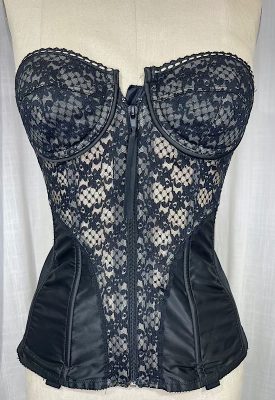 la boudoir miami vintage 70s black lace and nude bustier (1)