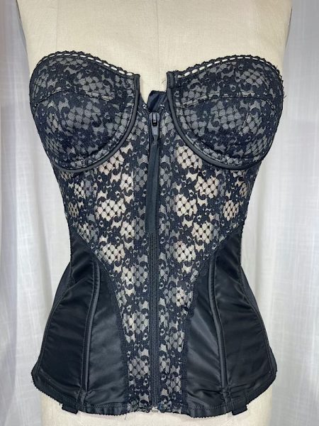 la boudoir miami vintage 70s black lace and nude bustier (1)