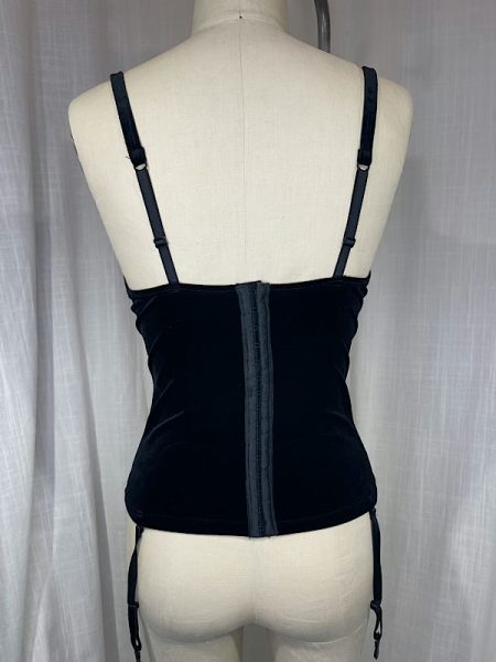 la boudoir miami vintage y2k black stretch velvet bustier with rhinestone straps and garters (1)
