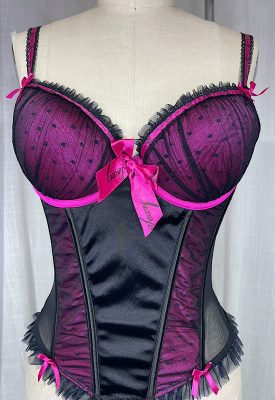 la boudoir miami vintage y2k black net and hotpink swiss dot bustier (1)