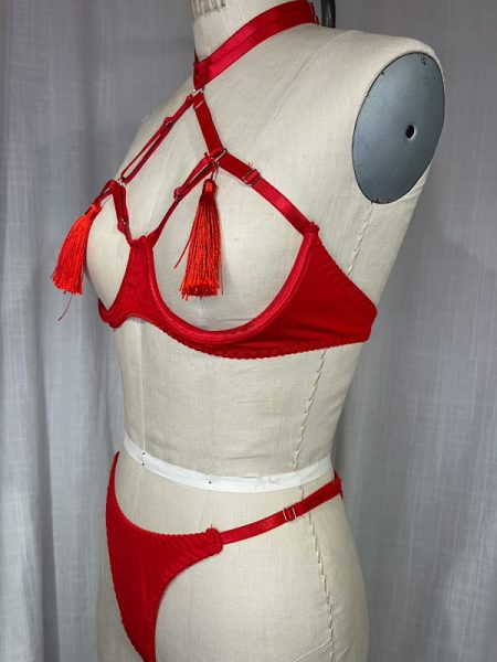 la boudoir miami vintage inspired red harness bra and panty set (1)