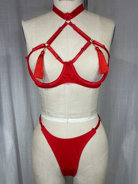 la boudoir miami vintage inspired red harness bra and panty set (1)