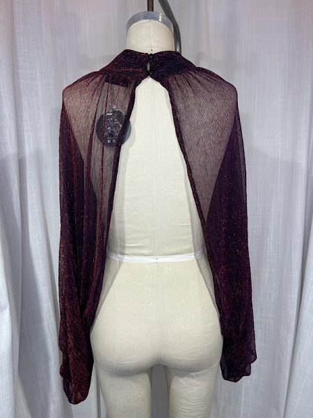 la boudoir miami vintage inspired 70s burgundy iridescent sheer xl sleeve blouse (1)