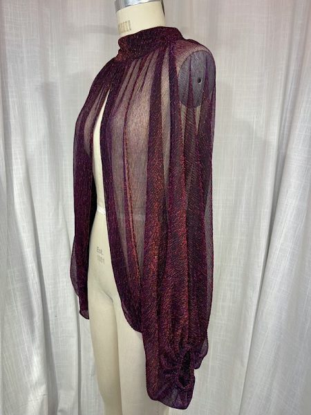 la boudoir miami vintage inspired 70s burgundy iridescent sheer xl sleeve blouse (1)