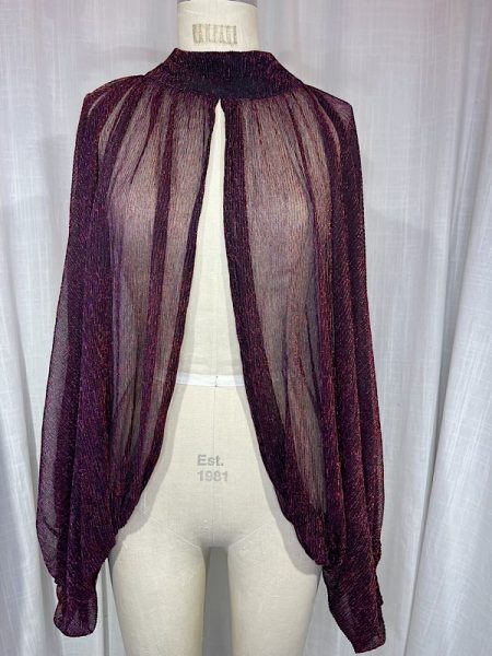 la boudoir miami vintage inspired 70s burgundy iridescent sheer xl sleeve blouse (1)