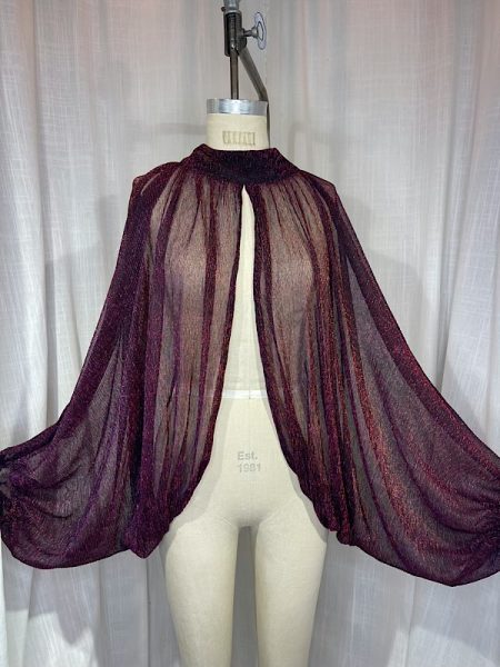 la boudoir miami vintage inspired 70s burgundy iridescent sheer xl sleeve blouse (1)