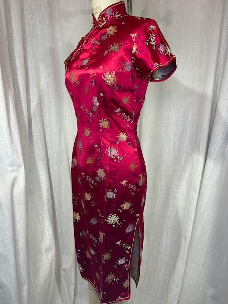 la boudoir miami vintage 60s red satin brocade chinoise dress (1)
