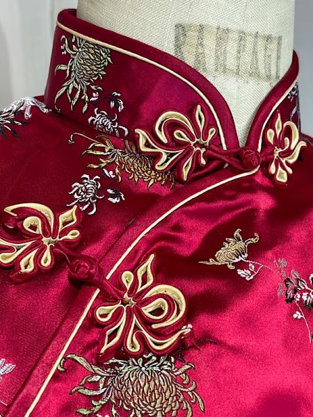 la boudoir miami vintage 60s red satin brocade chinoise dress (1)