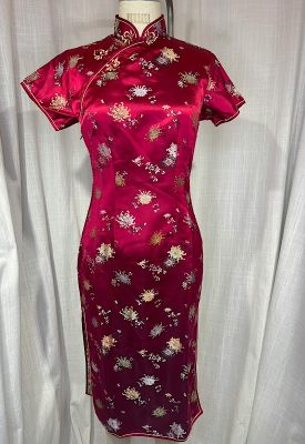 la boudoir miami vintage 60s red satin brocade chinoise dress (1)