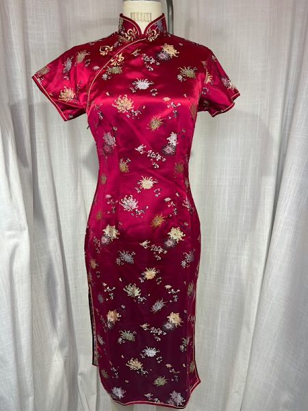 la boudoir miami vintage 60s red satin brocade chinoise dress (1)