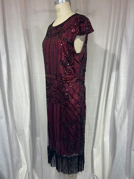 la boudoir miami vintage inspired 20s burgundy and black beaded fringe dress (1)