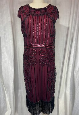 la boudoir miami vintage inspired 20s burgundy and black beaded fringe dress (1)