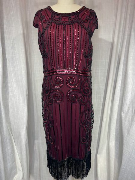 la boudoir miami vintage inspired 20s burgundy and black beaded fringe dress (1)