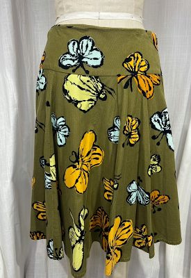 la boudoir miami vintage y2k olive green butterfly corduroy flared skirt (1)