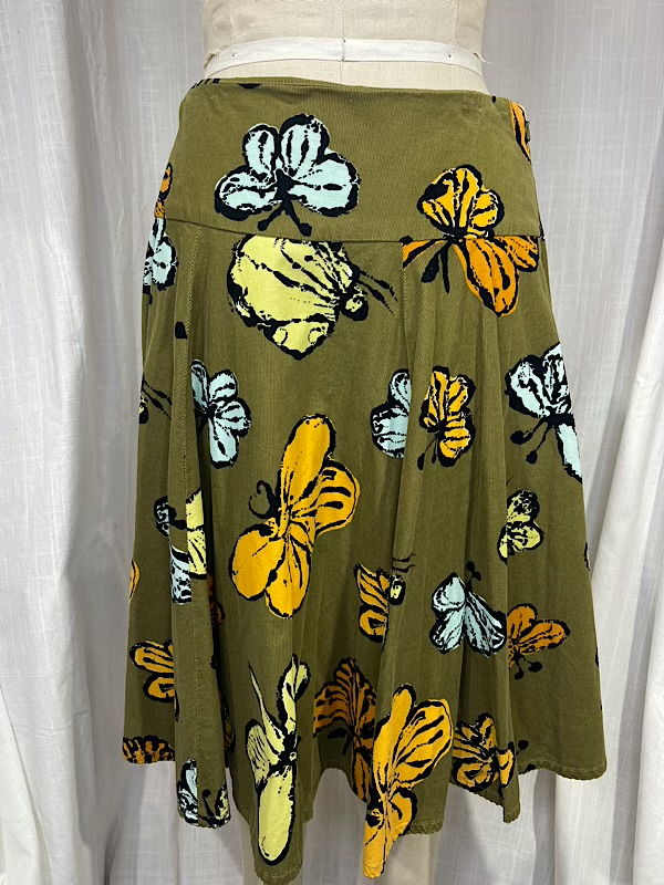 la boudoir miami vintage y2k olive green butterfly corduroy flared skirt (1)