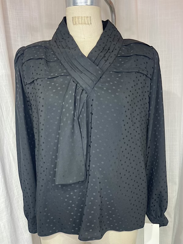 la boudoir miami vintage 80s black polka dot blouse with ascot (1)