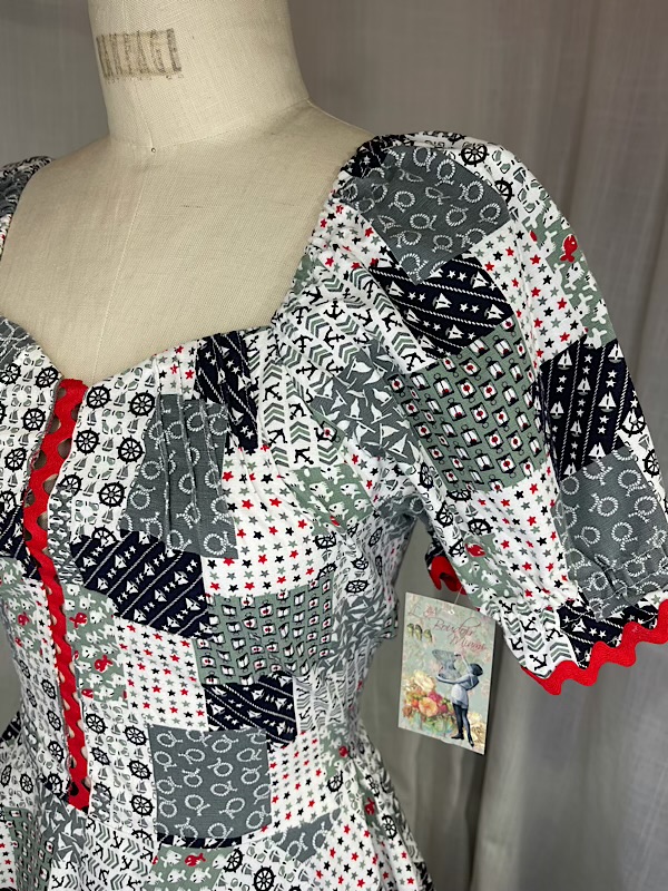 la boudoir miami vintage 70s quilt print square dance dress (1)