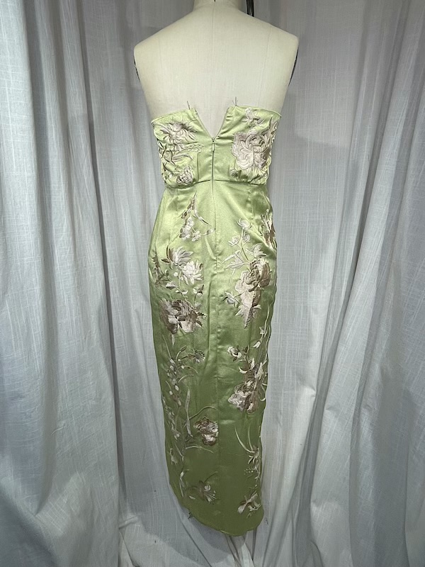 la boudoir miami vintage inspired 50s lime green floral embroidered strapless fringe cocktail dress (2)