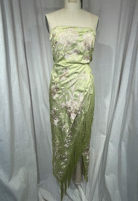 la boudoir miami vintage inspired 50s lime green floral embroidered strapless fringe cocktail dress (2)