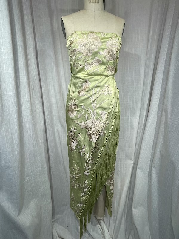 la boudoir miami vintage inspired 50s lime green floral embroidered strapless fringe cocktail dress (2)