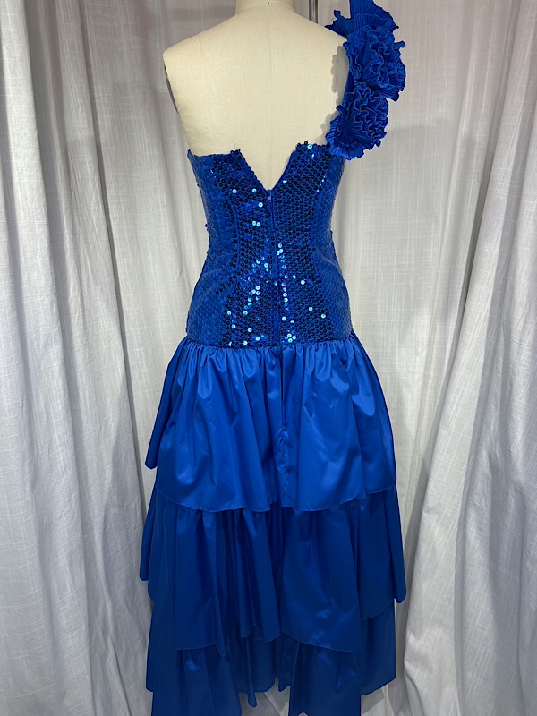 la boudoir miami vintage 80s blue sequin and taffeta one shoulder gown with floral details (1)
