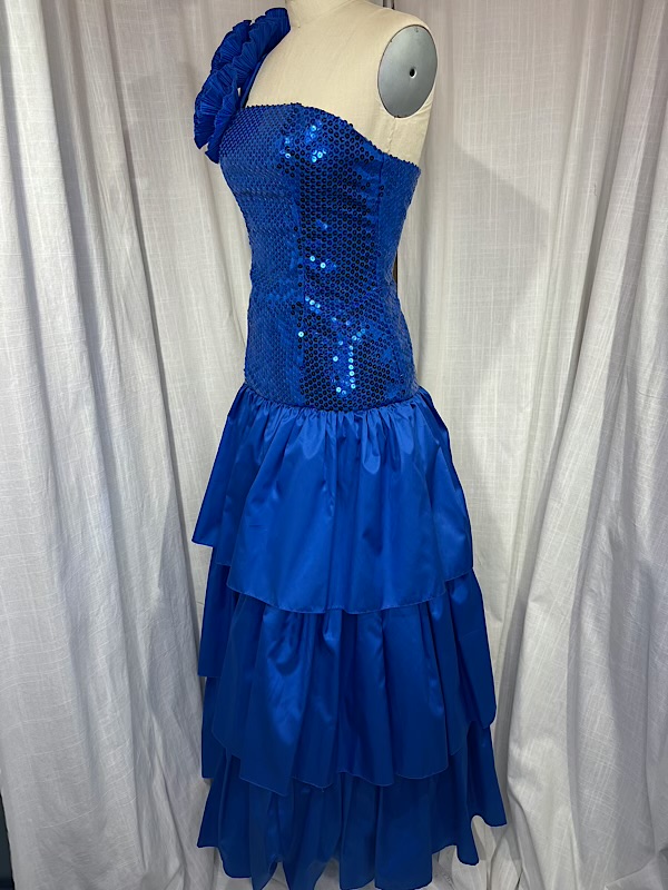 la boudoir miami vintage 80s blue sequin and taffeta one shoulder gown with floral details (1)