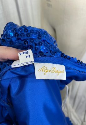 la boudoir miami vintage 80s blue sequin and taffeta one shoulder gown with floral details (1)