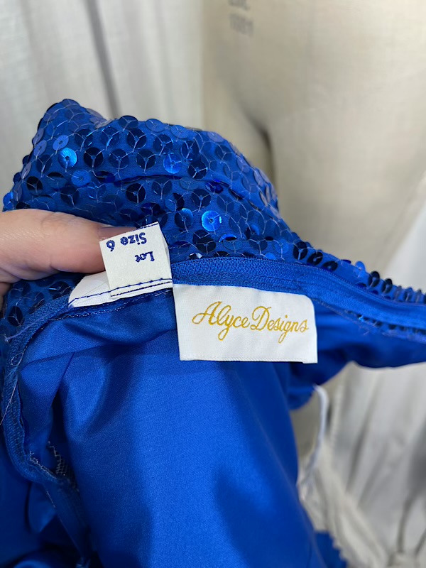 la boudoir miami vintage 80s blue sequin and taffeta one shoulder gown with floral details (1)