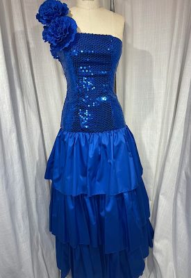 la boudoir miami vintage 80s blue sequin and taffeta one shoulder gown with floral details (1)