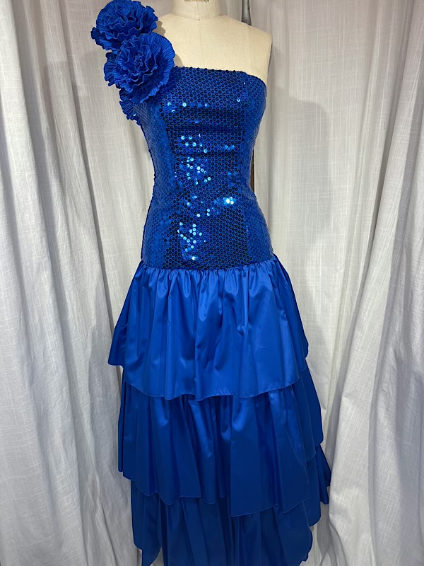 la boudoir miami vintage 80s blue sequin and taffeta one shoulder gown with floral details (1)