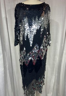 la boudoir miami vintage 80s silver and black sequin fringe cocktail dress (6)