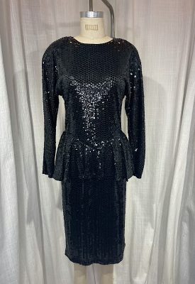 la boudoir miami vintage 80s black sequin wiggle dress with peplum (1)