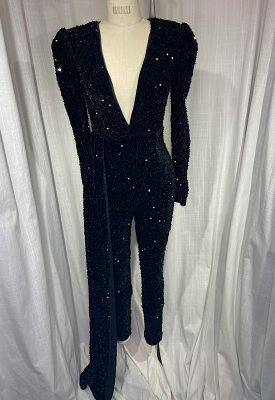 la boudoir miami vintage inspired black velvet sequin jumpsuit with train (1)