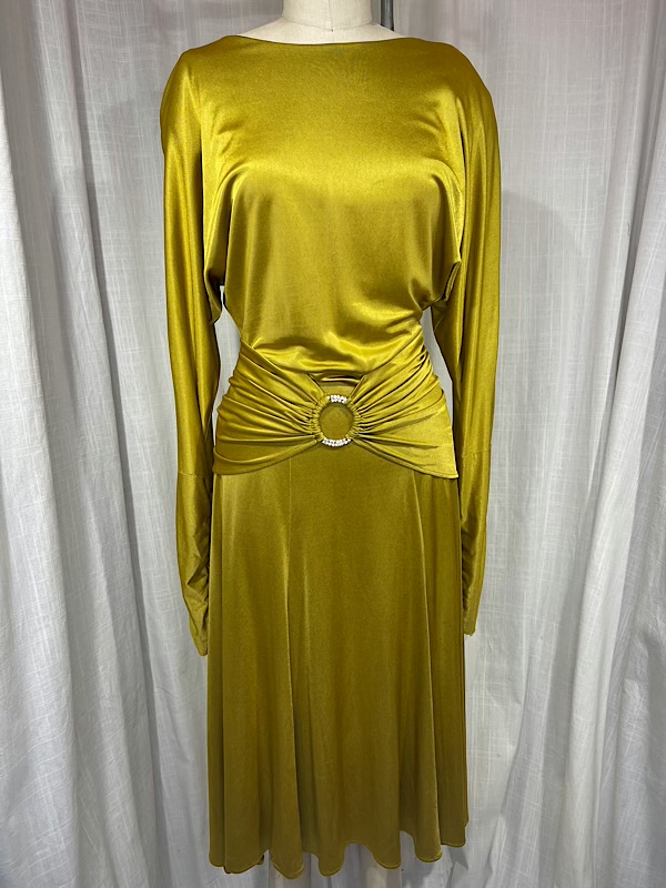 la boudoir miami vintage 80s gold draped cocktail dress with key hole design (4)