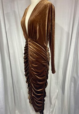la boudoir miami vintage 80s gold velvet rouched dress (1)