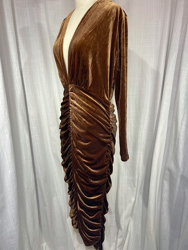 la boudoir miami vintage 80s gold velvet rouched dress (1)